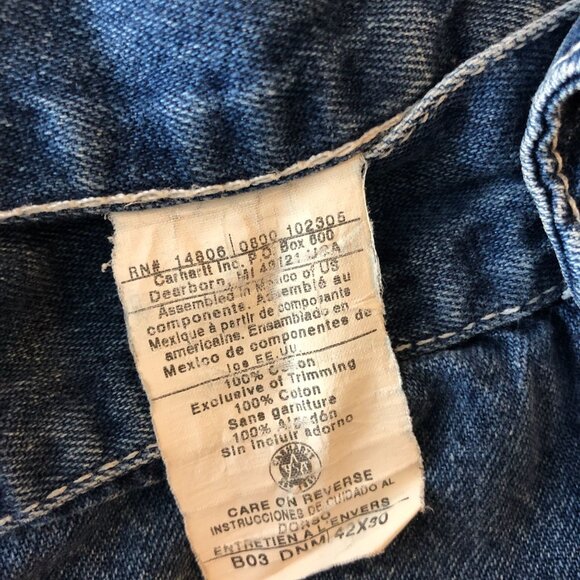 Carhartt B03 Denim Work Dungarees Jeans Cargo 42x30 Actual 39x28 - Picture 7 of 7